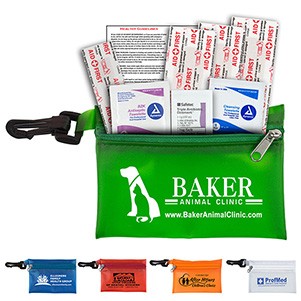 "Parkway Plus" 8 Piece First Aid Kit w/Plastic Carabiner Attachment
