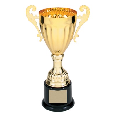8 3/4" Gold Completed Metal Cup Trophy On Plastic Base