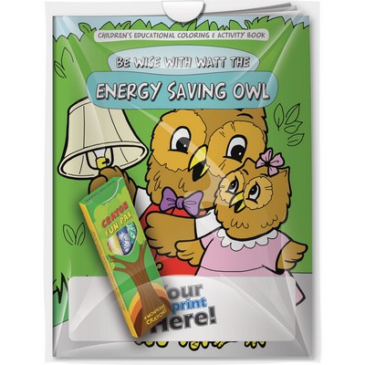 Combo Pack -"Be Wise with Watt the Energy Saving Owl" Coloring Book & 4-Pack of Crayon in a Poly Bag